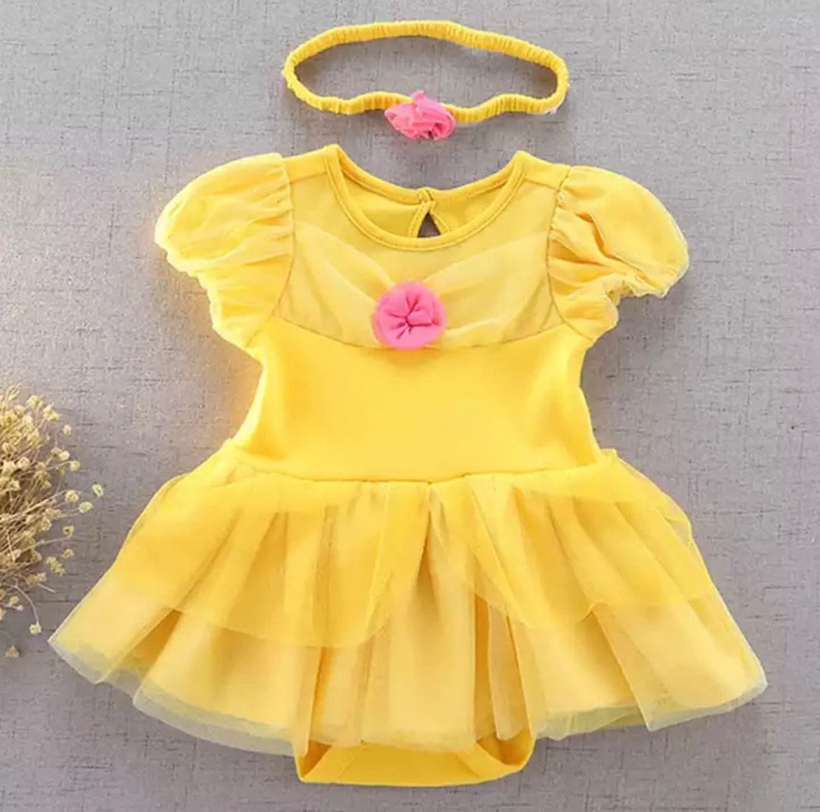 Belle - Baby Girl Costume - Beauty & The Beast , Yellow Tutu Costume Set.