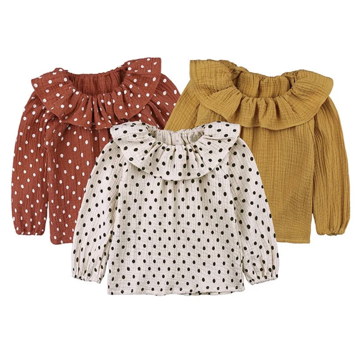 Polka Dot - Baby Girl Frill Linen Blouse -m.