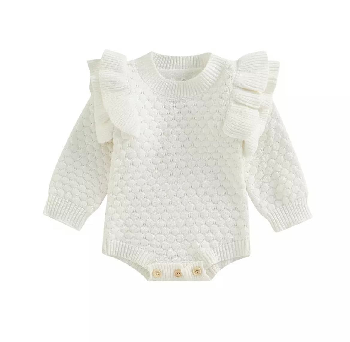 Bindi - Girls Knitted Ruffle Sleeve Romper.