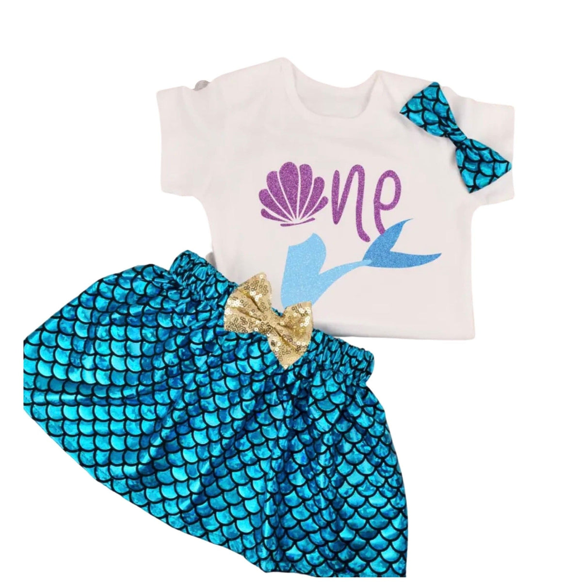 First Birthday One Romper - Mermaid Theme , Blue.