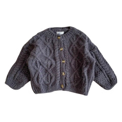 Knitted Crochet  Cardigan Jumper - Grey.