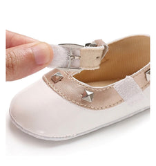 Baby Patent Studded T-Bar Shoes  - White.