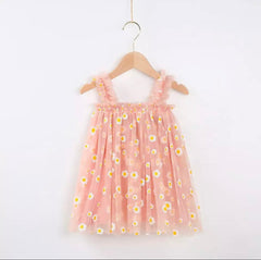Girls Tulle Tutu Dress with Daisies - Pink.