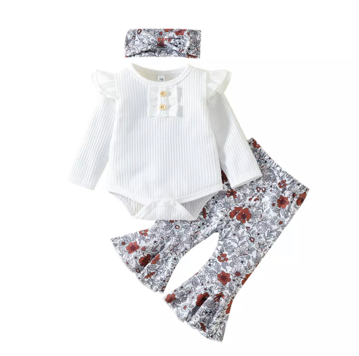 White Floral Flared Pants Set.