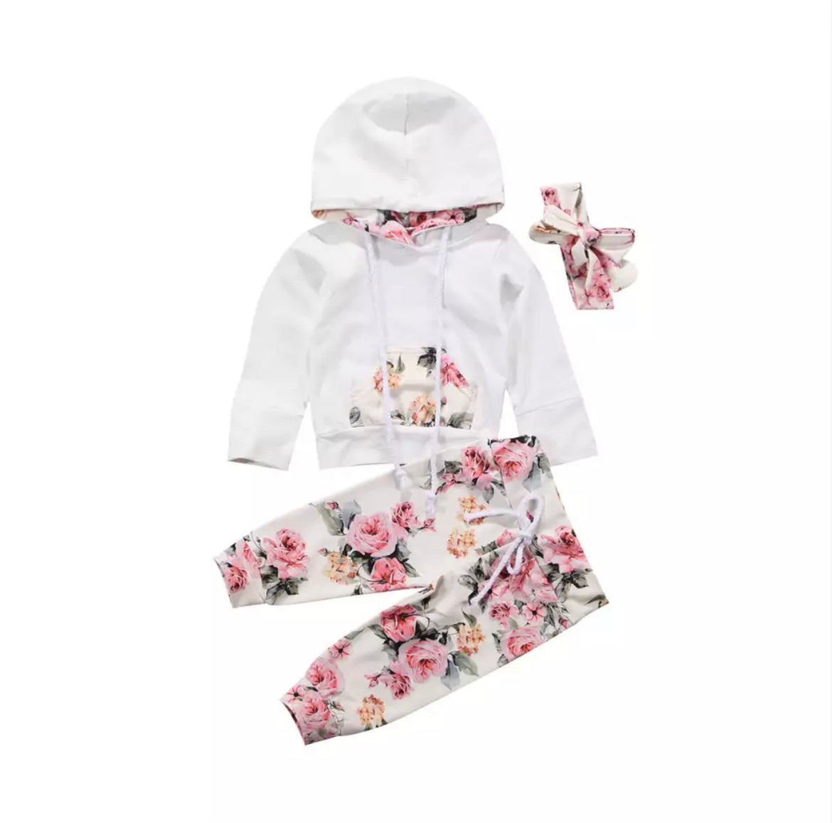 White Floral Hooded Set.