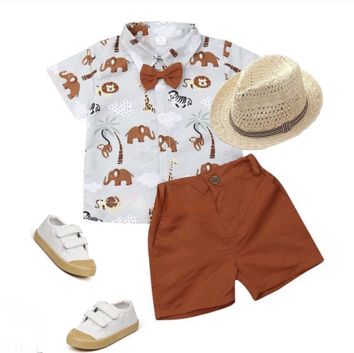 Malt Elephants - Baby Boy Gentleman Outfit - Summer Set Animal Print with Bowtie.