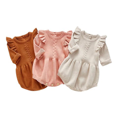 Faye - Baby Girls Knitted Long Sleeve Ruffled Romper.