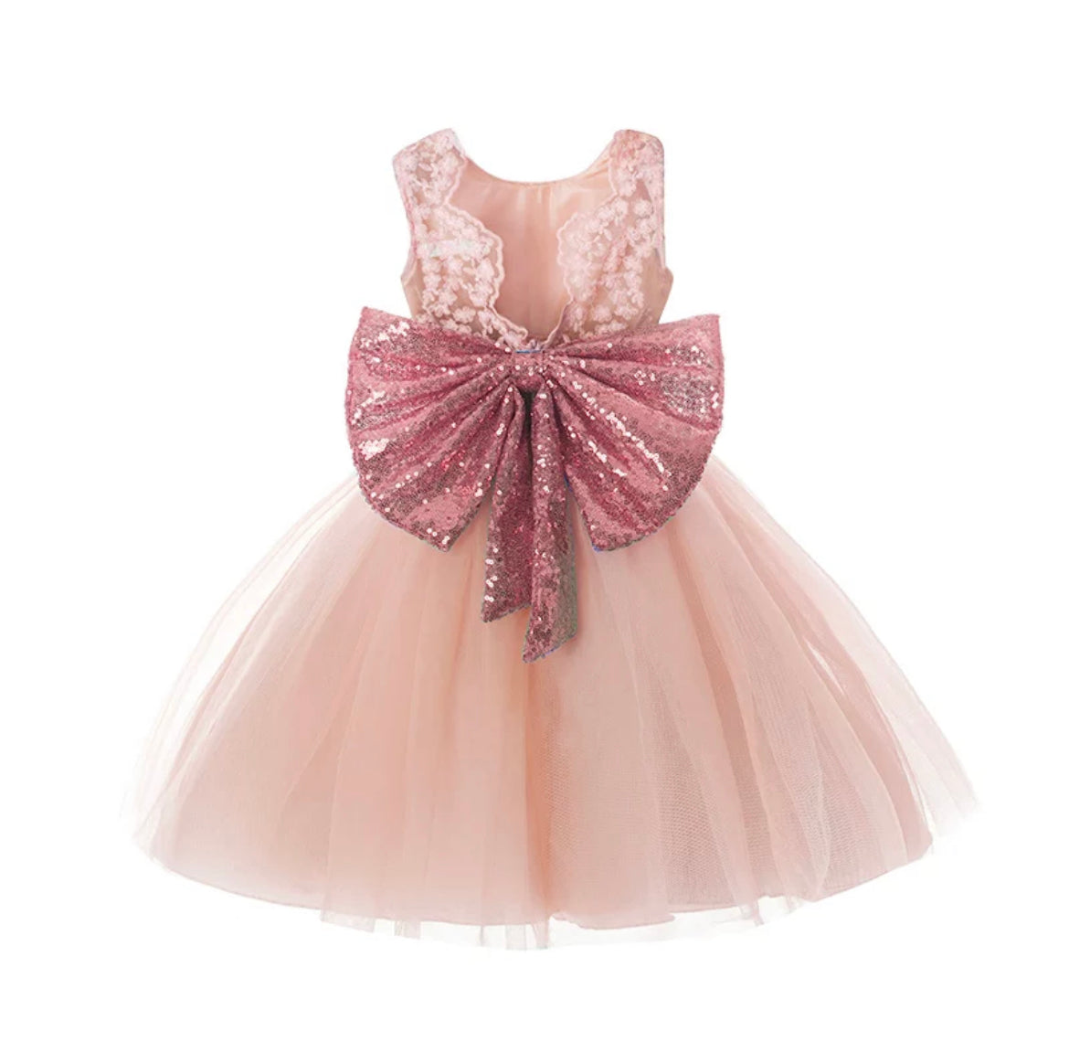 Elissa - Pink Princess Tulle Dress with Large Sequin Bow.