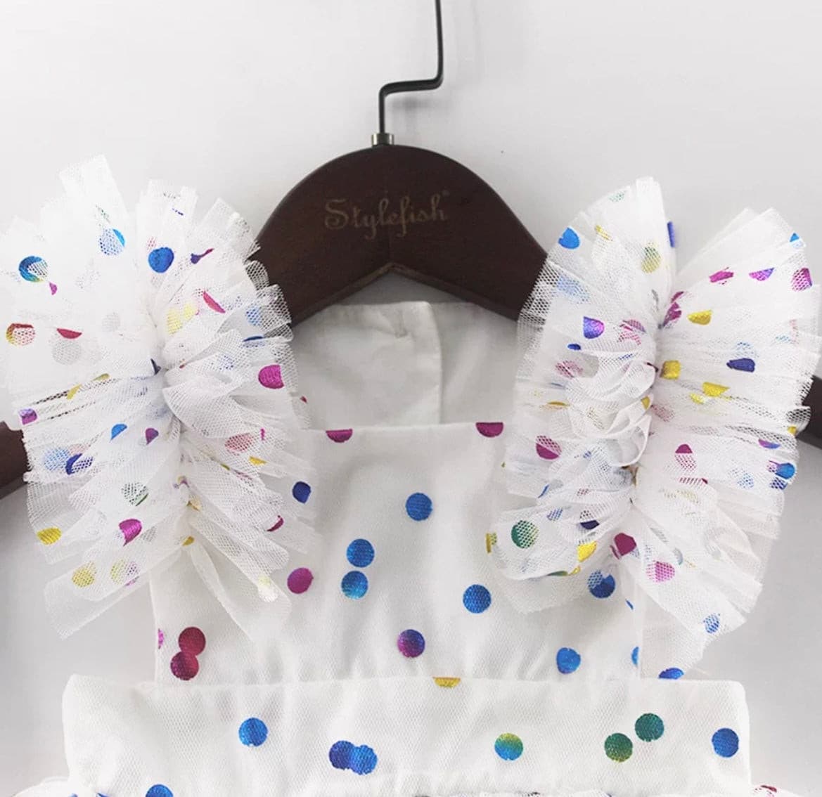 Girls Ruffle Confetti Dress - White , Sleeveless.