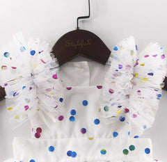 Girls Ruffle Confetti Dress - White , Sleeveless.