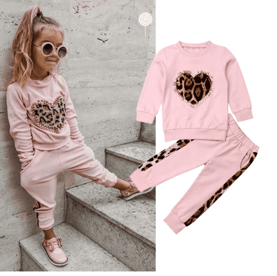 Girls Pink with Heart Trackpants Set - Newborn to 3T - Cotton.