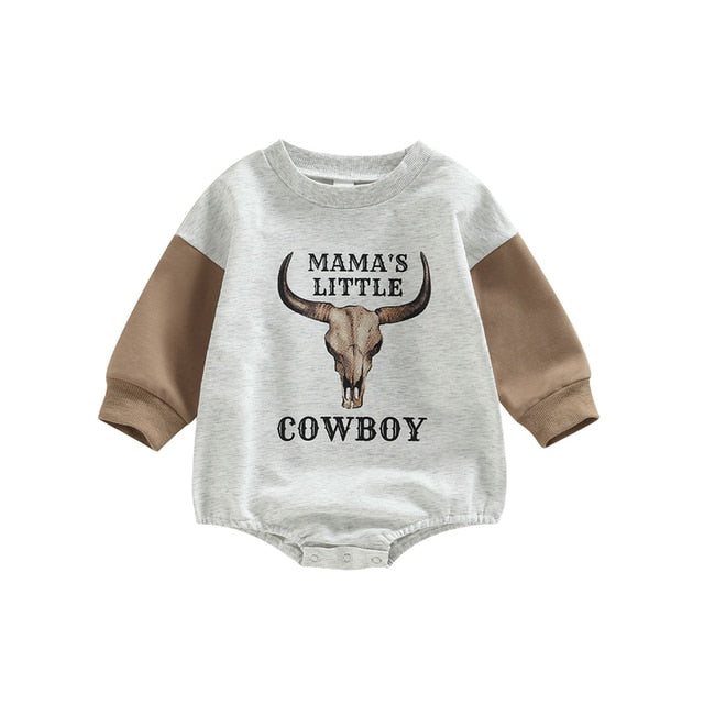 Mamas Little Cowboy Long Sleeve Sweatshirt - Baby Boy Cowboy Sweater Romper