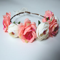 Floral Garland - Flower Girl Hair Accessories, Mixed Pink & White.