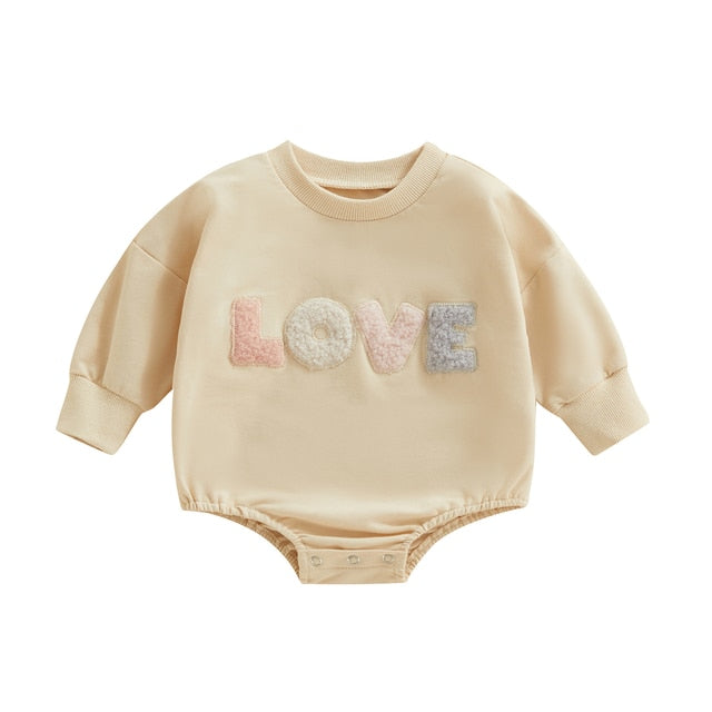 Baby Girl Romper Cute LOVE Letter Long Sleeve Jumpsuit.