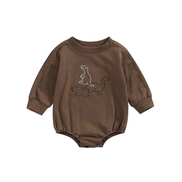 Dino Embroidered - Cotton Long Sleeve  Dinosaur Embroidery Sweater Romper.