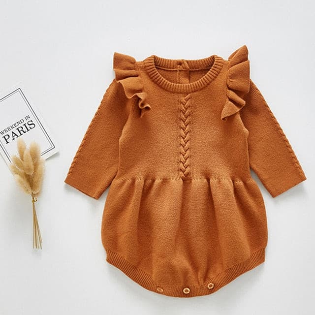 Faye - Baby Girls Knitted Long Sleeve Ruffled Romper.