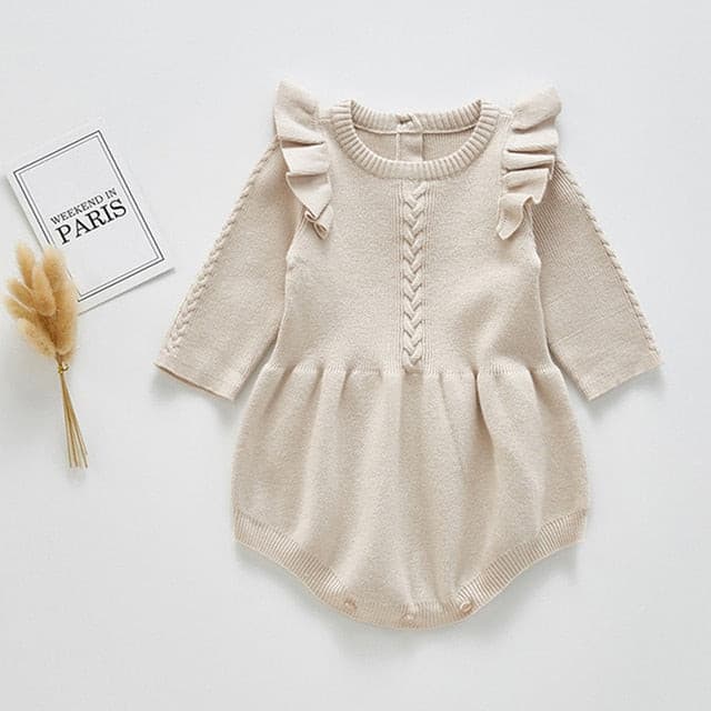 Faye - Baby Girls Knitted Long Sleeve Ruffled Romper.