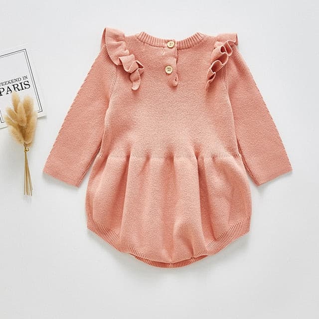 Faye - Baby Girls Knitted Long Sleeve Ruffled Romper.