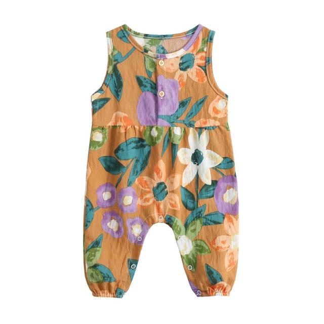 Raina - Girls Floral  Bodysuits Sleeveless Romper.