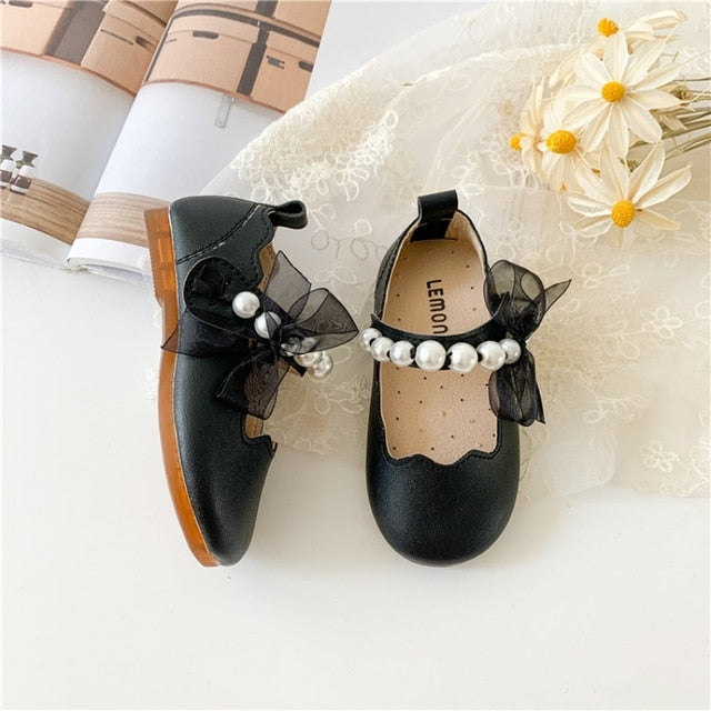 Patent Black with Pearl Girls Princess Shoes 