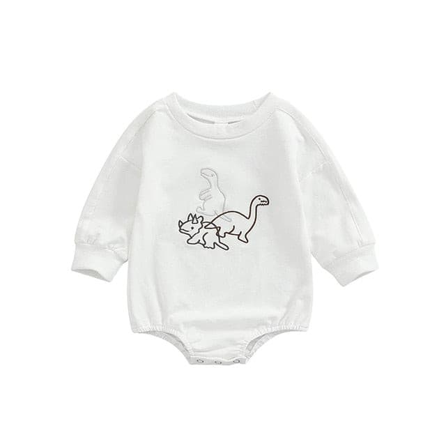 Dino Embroidered - Cotton Long Sleeve  Dinosaur Embroidery Sweater Romper.