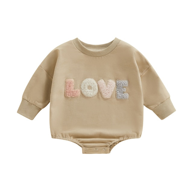 Baby Girl Romper Cute LOVE Letter Long Sleeve Jumpsuit.