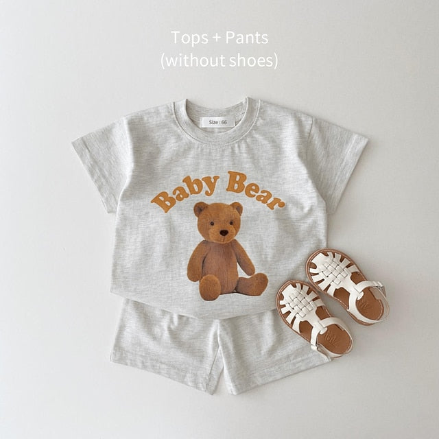 Riley - Pure Cotton Tee & Shorts Set ; Available in Baby Rabbit, Baby Bear, Baby Lion or Baby Dinosaur -.