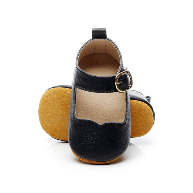 Urban Mary Janes - Genuine Leather Baby Girls Shoes Toddler First Walkers - Black.