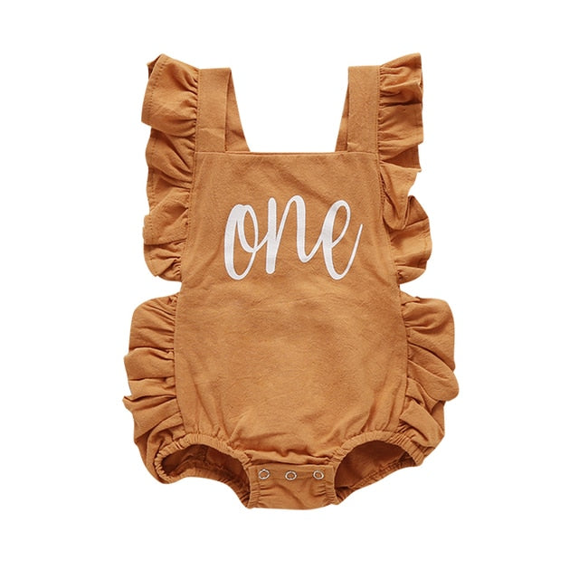 One Ruffle Romper - Baby Girl Birthday.