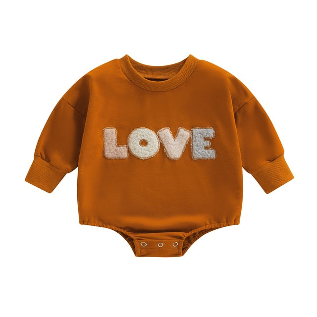 Baby Girl Romper Cute LOVE Letter Long Sleeve Jumpsuit.