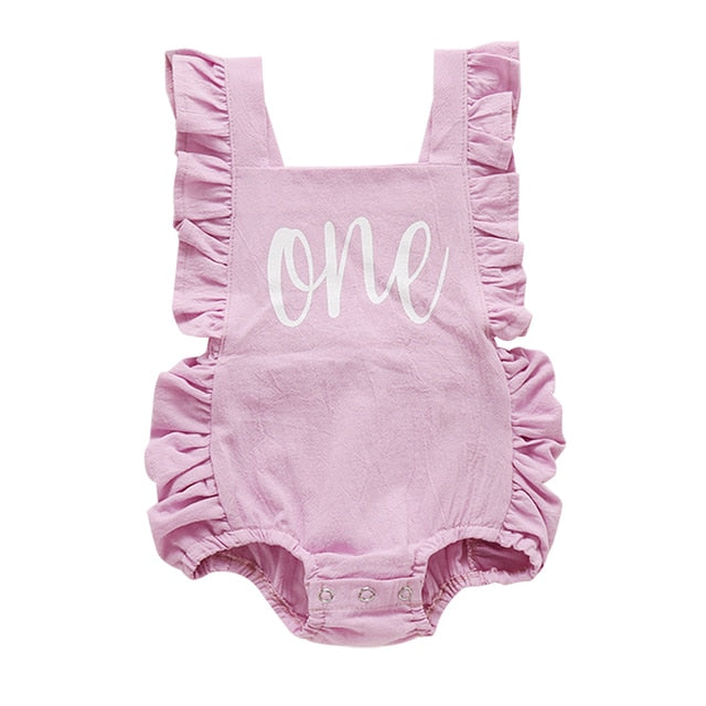 One Ruffle Romper - Baby Girl Birthday.