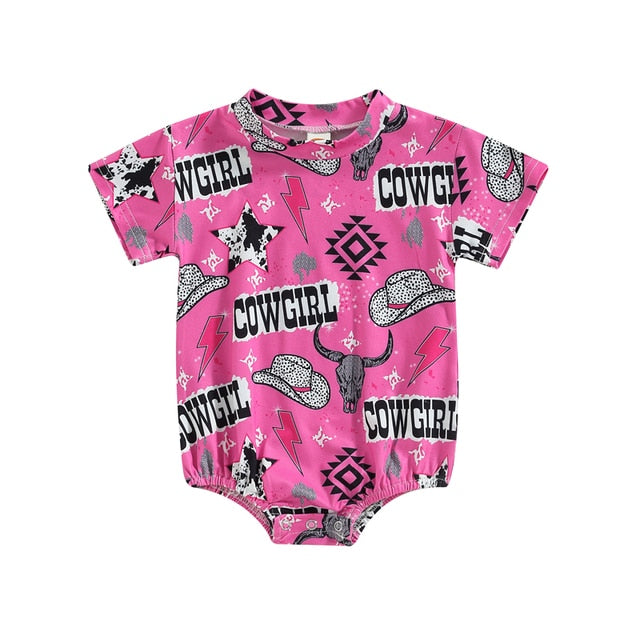 Bright Pink Cowgirl Aztec Tee - Cowgirl Romper Baby Girl