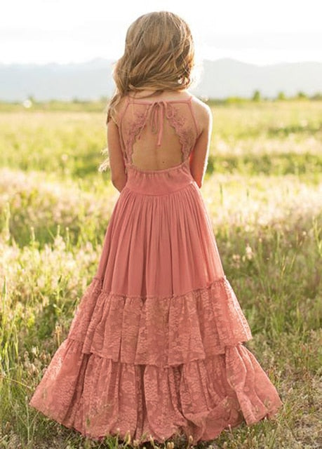 La Boheme - Lace Boho Dress , Flower Girl Dress - Dusty Pink