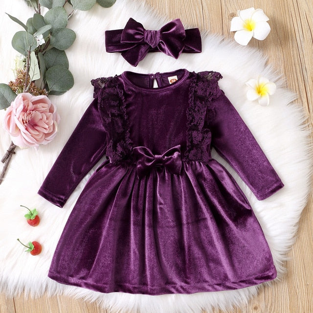 Velvetine - Winter Girls Velvet Dress Set.