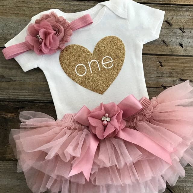 Baby Girls First 1st Birthday Outfit - Dusty pink.
