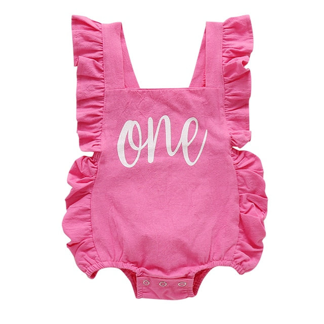 One Ruffle Romper - Baby Girl Birthday.