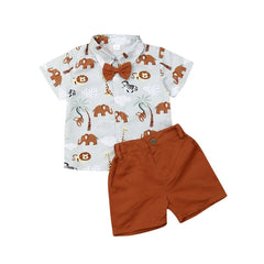 Malt Elephants - Baby Boy Gentleman Outfit - Summer Set Animal Print with Bowtie.