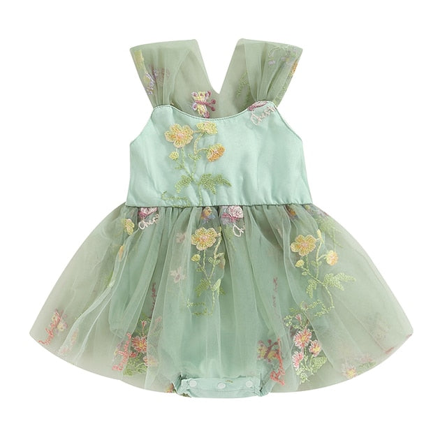 Lola - Sweet Baby Girl Romper Dress , Color - Green