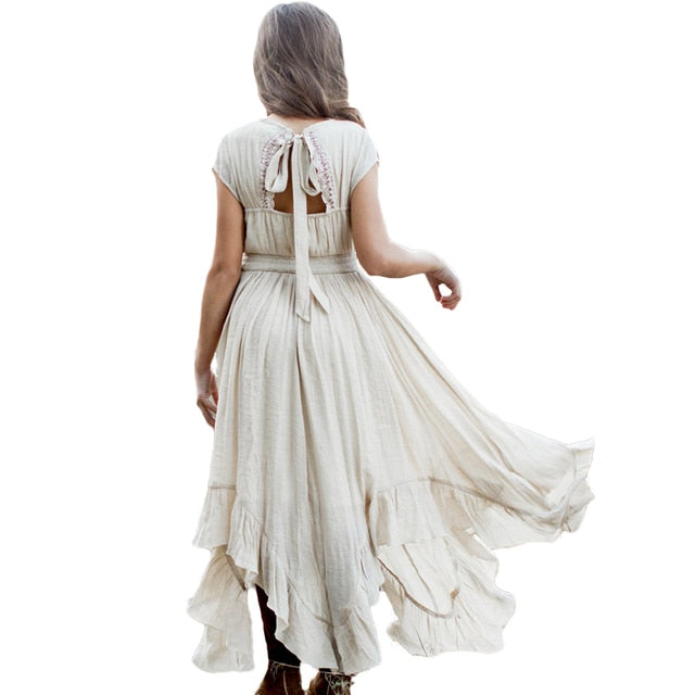 Sienna - Boho Lace Long Dress - Ivory