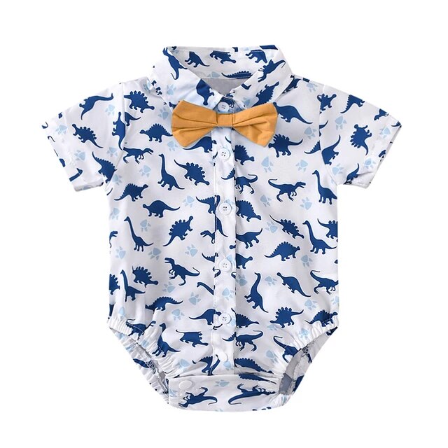 Newborn Boys Bodysuit with Bow Tie, dinosaur print newborn shirt with bowtie 