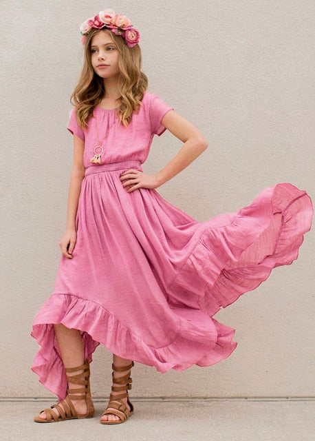 Sienna - Girls Boho Dress - Rose Pink