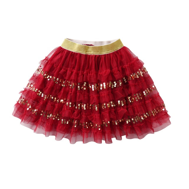 Gilrs Red Tulle Sequin Skirt 3T-8T