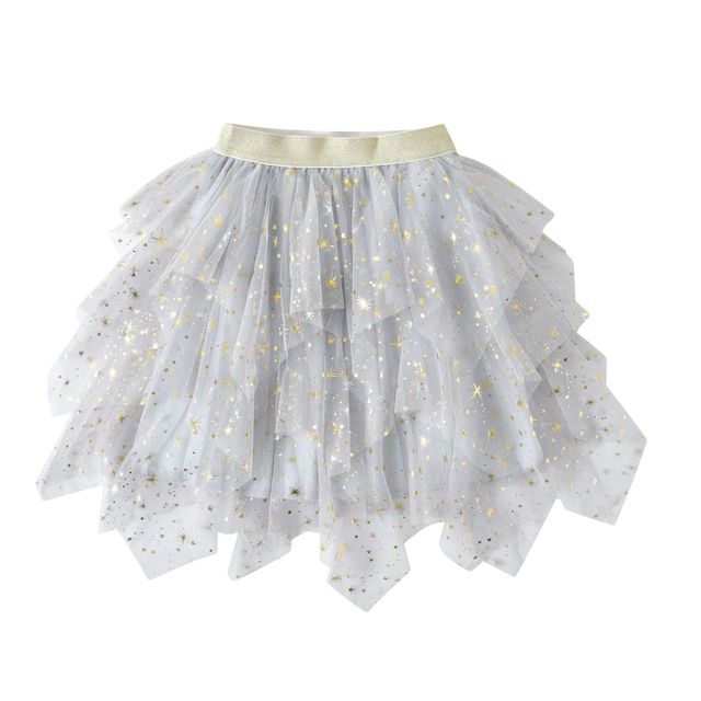 Grey Glitter Feathered Tulle Layer Tutu Skirt 3T-8T