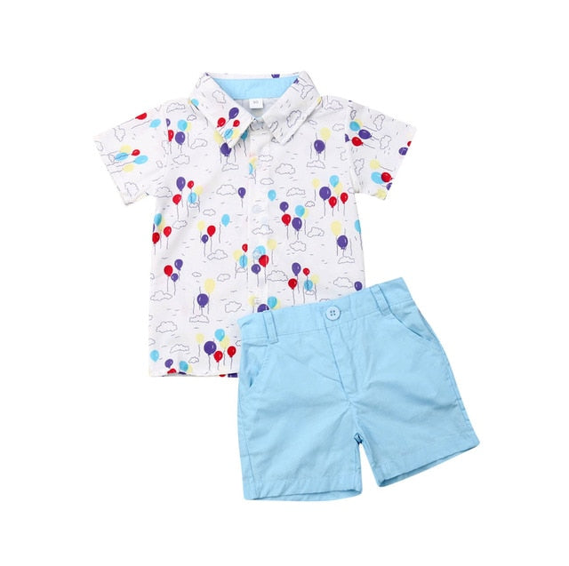 Blue Balloons - Boys Summer Shirt & Short Clothing Set.