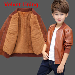 Boys Leather Jacket with Fur Lining - Tan , Color - Velvet Coffee