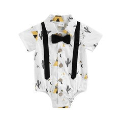 Aztec Print Baby Boys Romper Shirt - Suspenders & Bowtie