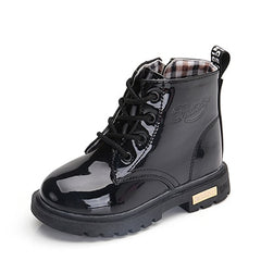 Mini Doc Boots - Patent Leather Toddler Boots , Black