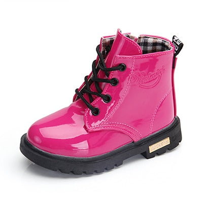Mini Doc Boots - Patent Leather Toddler Boots - Hot Pink