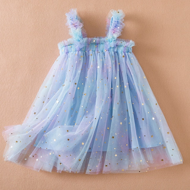 Baby Girl Princess Dress in Unicorn Blue Sparkle