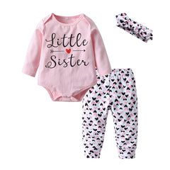 Pink Hearts Little Sister - Baby Girl Pink Clothes Set